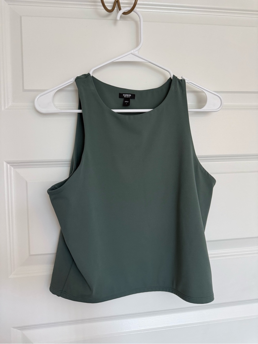 Express Gray Green High-Neck Sleeveless Sculpt Tank